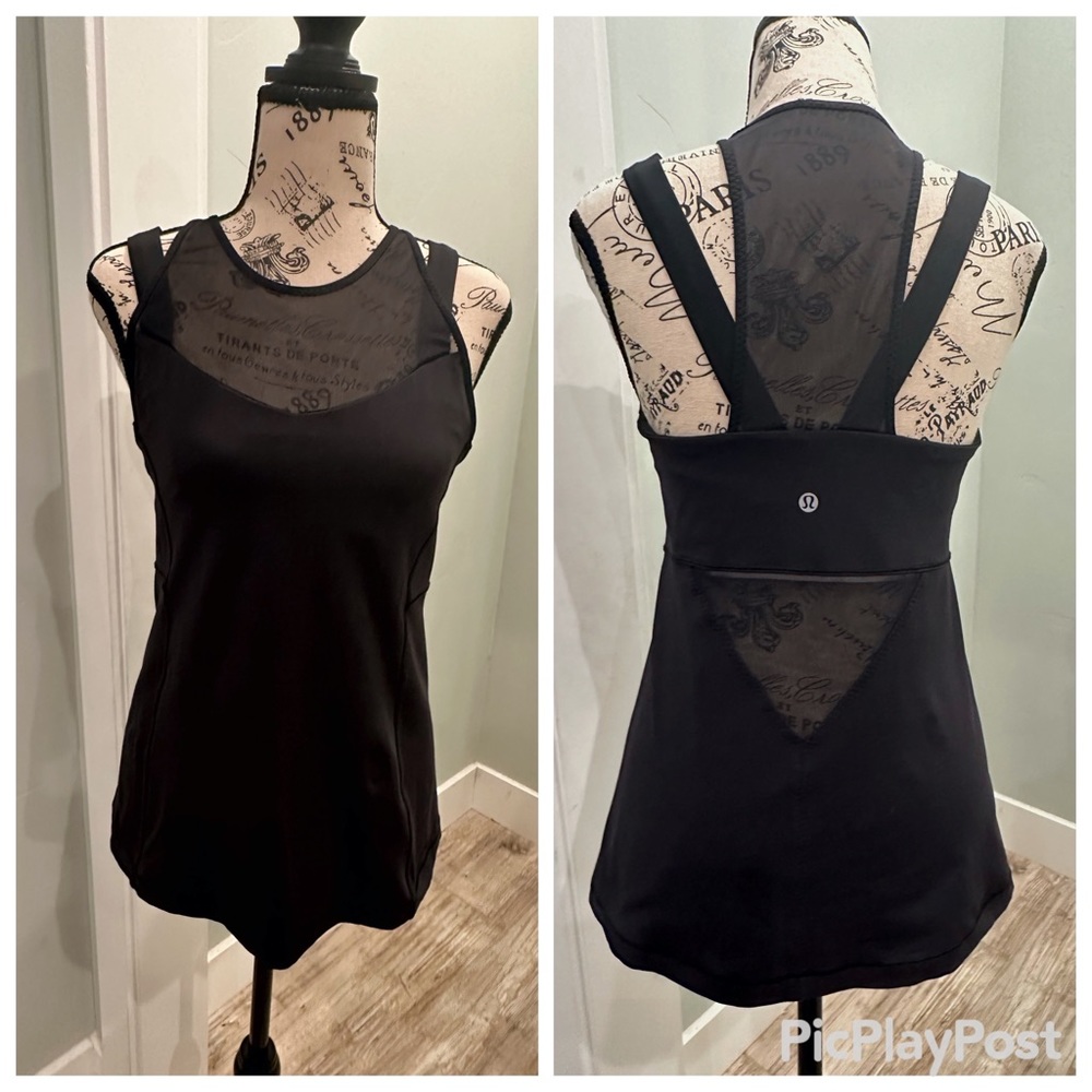 LULULEMON NWOT Black Workout Tank Mesh Built in Bra!! Size Small